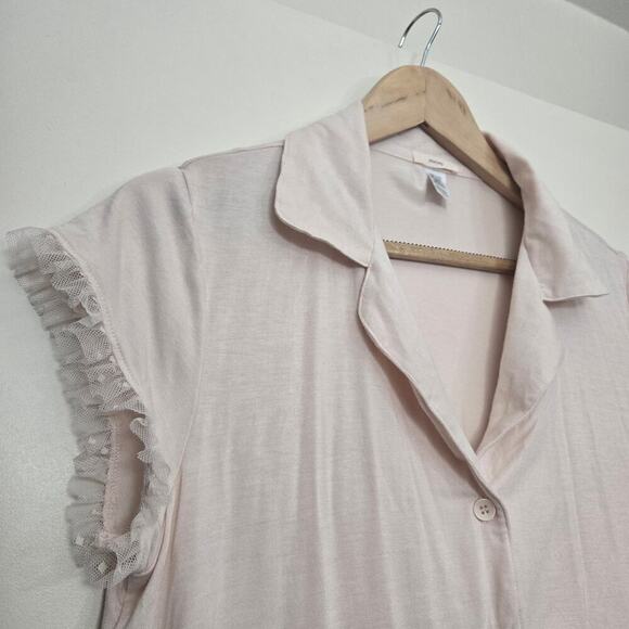 Eberjey Ruthie Short Sleeve Ruffle Pajama Top Size S Cream Modal Soft Cozy - Picture 2 of 8